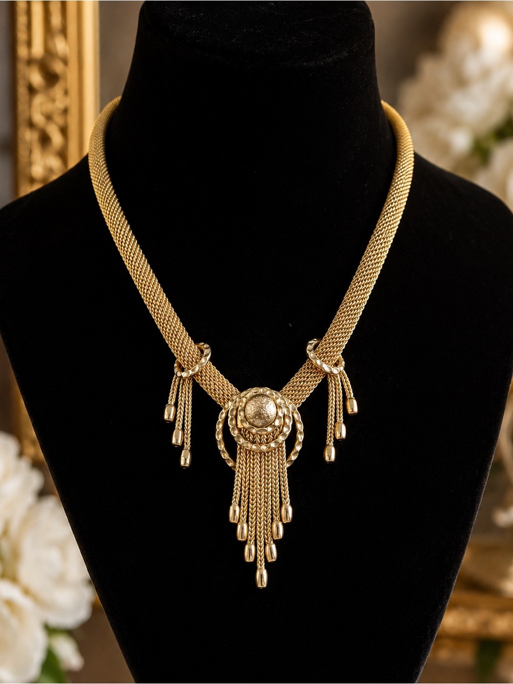 Authentic vintage mesh medallion statement necklace